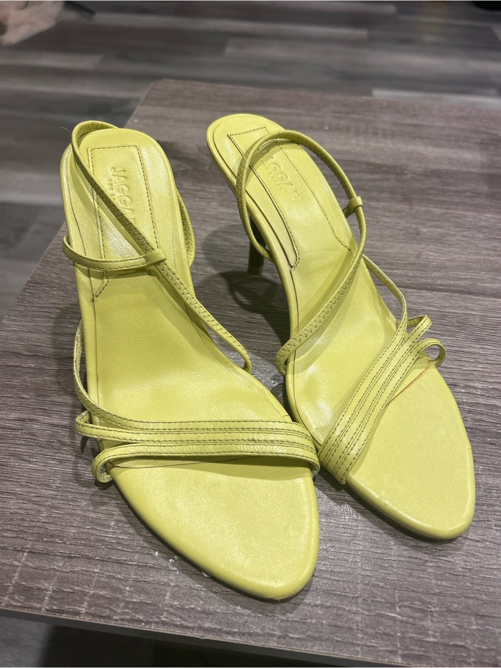 Jaggar The Label Lime Green Leather Strappy Heels Sandals EU 37